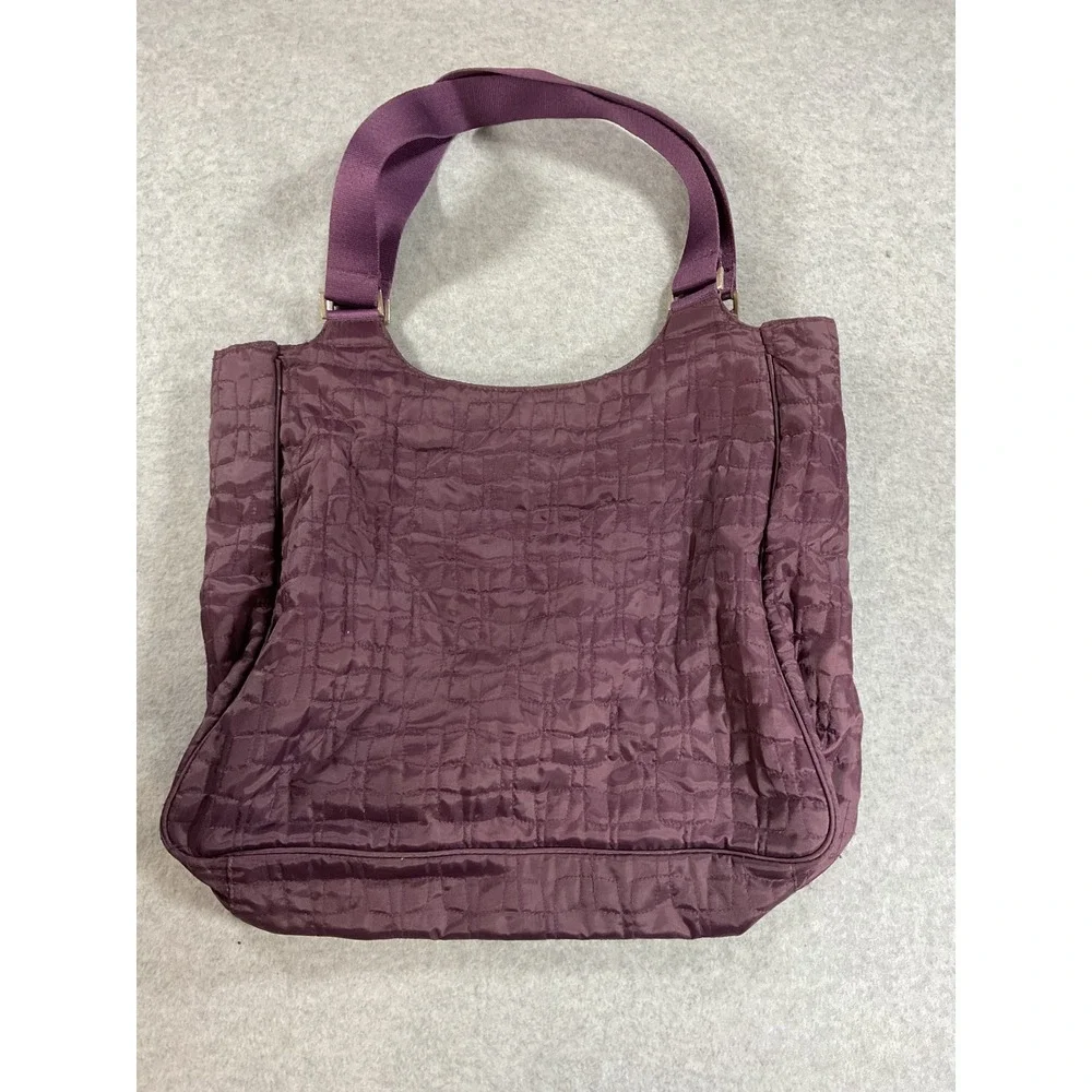 Milano Series Quilted Shoulder Bag Plum Purple Lime Green Lining Tote